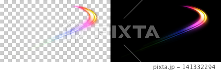 Rainbow-colored light trails, Speedlight motion blur, transparent background material. Rainbow-colored light trails, Speedlight motion blur, transparent background material. 141332294