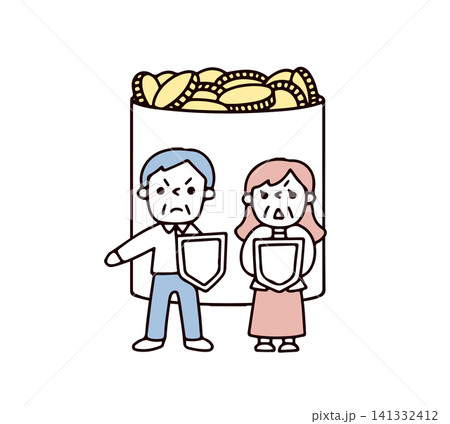2人で協力してお金を守るシニア夫婦のイラスト 141332412