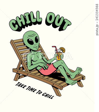 alien lying on a wooden lounger illustration alien lying on a wooden lounger illustration 141334568