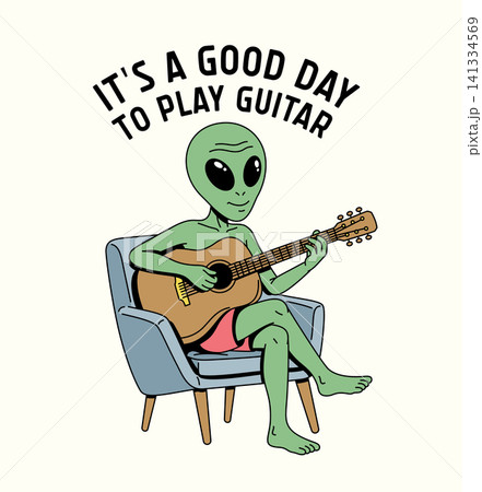 alien playing guitar illustration 141334569