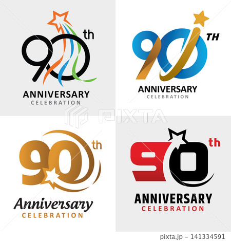 set of number 90 years anniversary celebration star 141334591