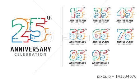 Set of happy anniversary color line number Set of happy anniversary color line number 141334670