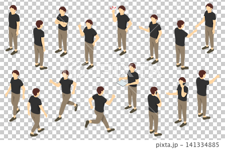 Isometric character illustration: Short-sleeved office casual men's set 141334885