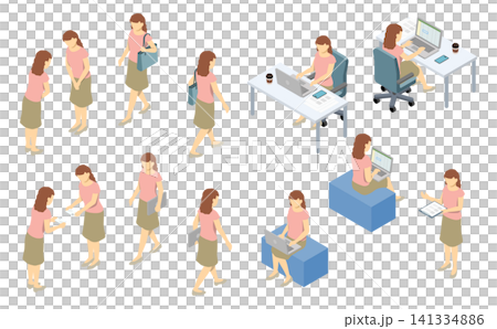 等距人物插畫:短袖辦公室休閒女裝套裝(商務場景) 等距人物插畫:短袖辦公室休閒女裝套裝(商務場景) 141334886