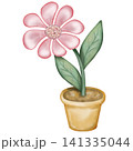 Set of cute kawaii Flowers in pots stickers elements. hand drawn pastel color.Watercolor Potted Plants. 141335044