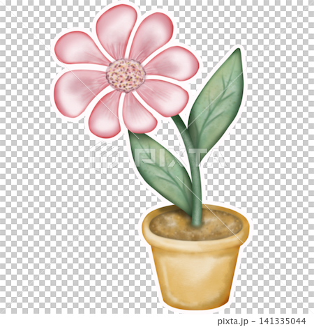 Set of cute kawaii Flowers in pots stickers elements. hand drawn pastel color.Watercolor Potted Plants. Set of cute kawaii Flowers in pots stickers elements. hand drawn pastel color.Watercolor Potted Plants. 141335044