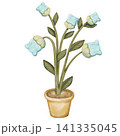 Set of cute kawaii Flowers in pots stickers elements. hand drawn pastel color.Watercolor Potted Plants. 141335045