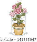 Set of cute kawaii Flowers in pots stickers elements. hand drawn pastel color.Watercolor Potted Plants. 141335047