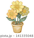 Set of cute kawaii Flowers in pots stickers elements. hand drawn pastel color.Watercolor Potted Plants. 141335048
