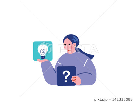 アイディアを閃くビジネス女性のイラスト アイディアを閃くビジネス女性のイラスト 141335099