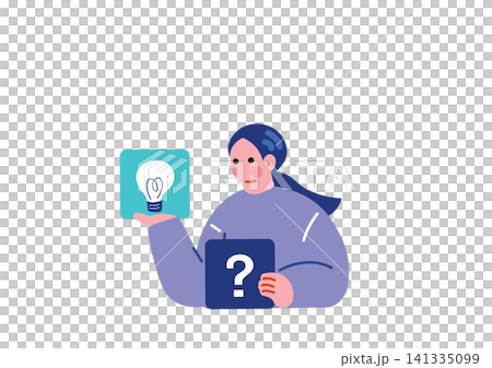 アイディアを閃くビジネス女性のイラスト アイディアを閃くビジネス女性のイラスト 141335099