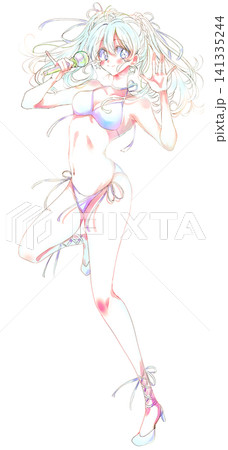水着で歌うアイドル 線画 水着で歌うアイドル 線画 141335244