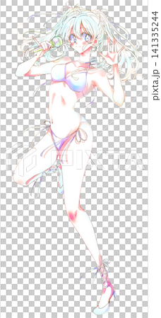 水着で歌うアイドル 線画 水着で歌うアイドル 線画 141335244