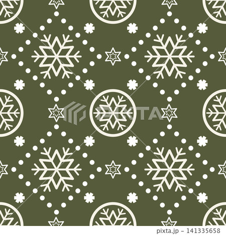 Green Christmas seamless pattern featuring snowflakes, hanging ornaments, and festive winter decorative elements. Suitable for wallpaper, fabric, wrapping paper, gift packaging, greeting cards, and ho Green Christmas seamless pattern featuring snowflakes, hanging ornaments, and festive winter decorative elements. Suitable for wallpaper, fabric, wrapping paper, gift packaging, greeting cards, and ho 141335658
