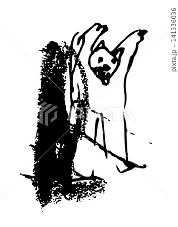 【背景透過】両手を上げて襲ってくる熊のモノクロ手描き線画 【背景透過】両手を上げて襲ってくる熊のモノクロ手描き線画 141336036