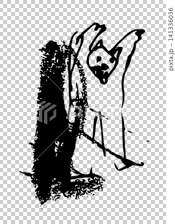 【背景透過】両手を上げて襲ってくる熊のモノクロ手描き線画 【背景透過】両手を上げて襲ってくる熊のモノクロ手描き線画 141336036