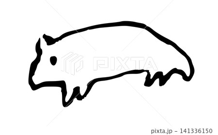 【背景透過】歩く動物のモノクロ手描き線画 141336150