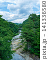 夏の新緑に包まれた吹割渓谷と吹割の滝の自然景観　群馬県沼田市 141336580
