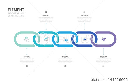 Infographic business timeline chain diagram 5 steps to success template. presentation and workflows vector illustration. 141336603