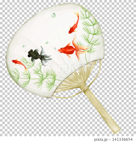 うちわ　金魚 出目金　水彩 イラスト 141336654