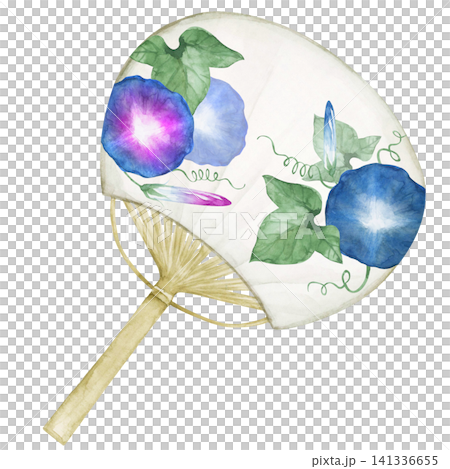 Fan, Morning Glory, Summer Flower, Watercolor Illustration 141336655