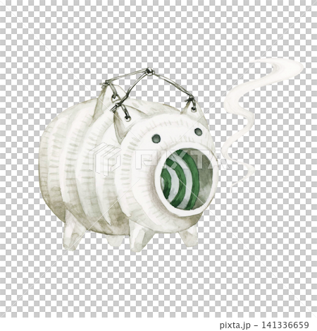 Pig-shaped mosquito coil holder, summer, watercolor illustration 141336659