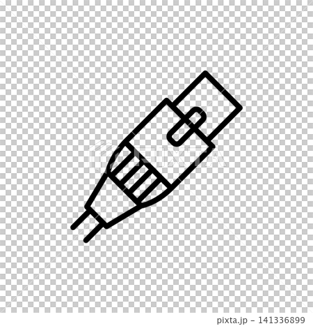 Linear icon of a pro audio balanced XLR 3-pin connector male plug. Linear icon of a pro audio balanced XLR 3-pin connector male plug. 141336899