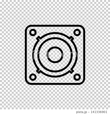 Linear icon of a dual-driver low-frequency subwoofer enclosure for deep bass sound. Linear icon of a dual-driver low-frequency subwoofer enclosure for deep bass sound. 141336901