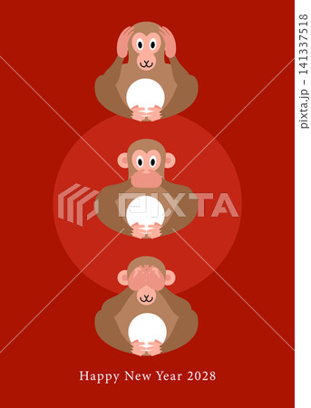 Three wise monkeys poster illustration for Lunar New Year 2028 Three wise monkeys poster illustration for Lunar New Year 2028 141337518