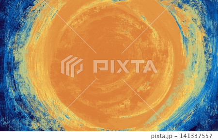 Abstract Orange and Blue Radial Vortex Background with Circular Swirl Texture 141337557