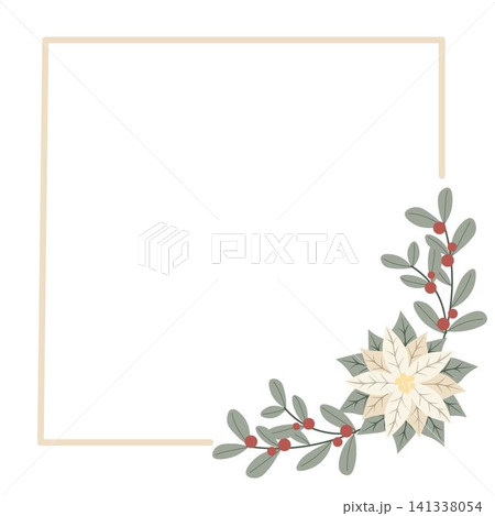 Christmas frame with white poinsettia flower.Design for New Year and Christmas cards, scrapbooking, stickers, planner, invitations Christmas frame with white poinsettia flower.Design for New Year and Christmas cards, scrapbooking, stickers, planner, invitations 141338054