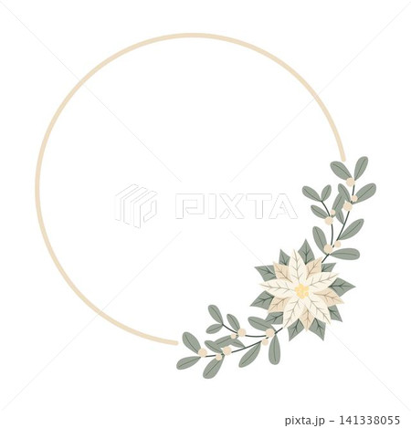 Christmas frame with white poinsettia flower.Design for New Year and Christmas cards, scrapbooking, stickers, planner, invitations Christmas frame with white poinsettia flower.Design for New Year and Christmas cards, scrapbooking, stickers, planner, invitations 141338055