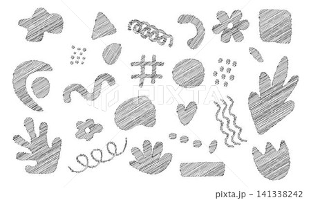 Black Abstract Art Set with trendy scribble texture. Set of abstract creative artistic elements 141338242