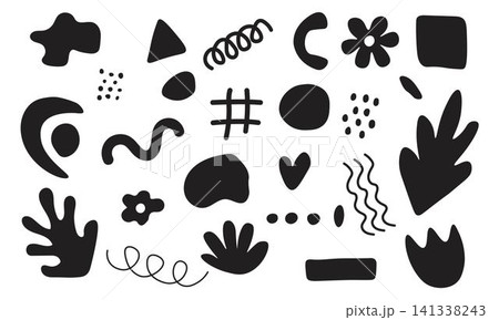 Black Abstract Art Set. Set of abstract trendy creative artistic elements 141338243