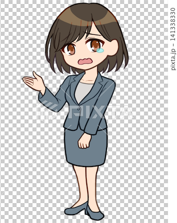 スーツ姿で案内する女の子のイラスト(泣く) 141338330
