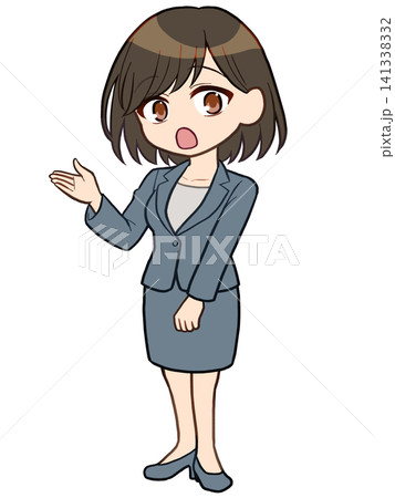 スーツ姿で案内する女の子のイラスト(驚く) 141338332