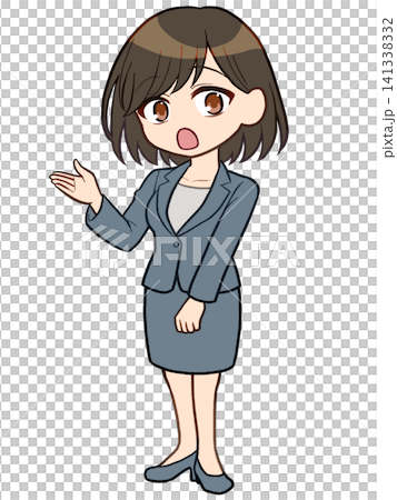 スーツ姿で案内する女の子のイラスト(驚く) 141338332