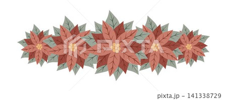 Decorative branch of red poinsettia flowers. Isolated floral New Year and Christmas decor for greeting card, invitation, holiday design Decorative branch of red poinsettia flowers. Isolated floral New Year and Christmas decor for greeting card, invitation, holiday design 141338729