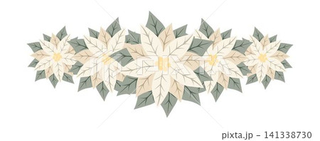 Decorative branch of white poinsettia flowers. Isolated floral New Year and Christmas decor for greeting card, invitation, holiday design Decorative branch of white poinsettia flowers. Isolated floral New Year and Christmas decor for greeting card, invitation, holiday design 141338730