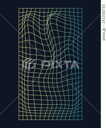 Distorted and warped neon laser grid on dark background. Retrowave, synthwave, rave, vaporwave.Trendy retro 1980s, 90s style 141338733