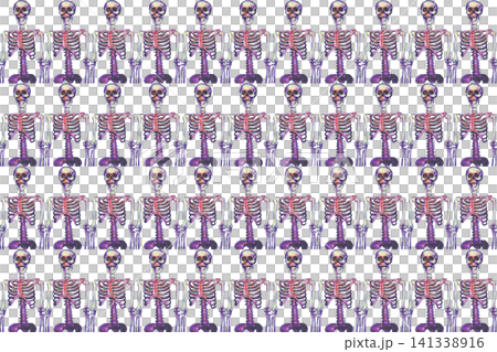 Pattern of Halloween skeletons on dark blue backdrop Pattern of Halloween skeletons on dark blue backdrop 141338916