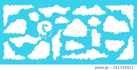 Set of white clouds on a blue background. Cute cartoons elements collection Set of white clouds on a blue background. Cute cartoons elements collection 141338922