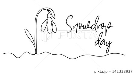 Spring snowdrop flower in continuous line art style. Spring background with snowdrop, environmental protection design concept, Earth day, the arrival of spring 141338937