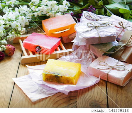 Lot of bars of homemade soaps 141339118