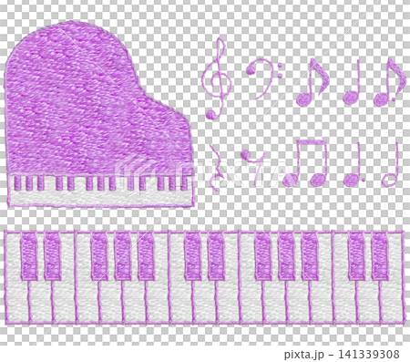 [Piano and Musical Note Set] Hand Embroidery Illustration Material 141339308