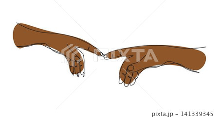 Continuous one line drawing two hands touch each other. Reconciliation concept.  The concept of tender relationships, mutual assistance 141339345