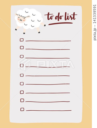 To do list template decorated by cute sheep. Cute design of schedule, daily planner or checklist. Vector hand-drawn illustration. Perfect for planning, notes and self-organization. 141339591