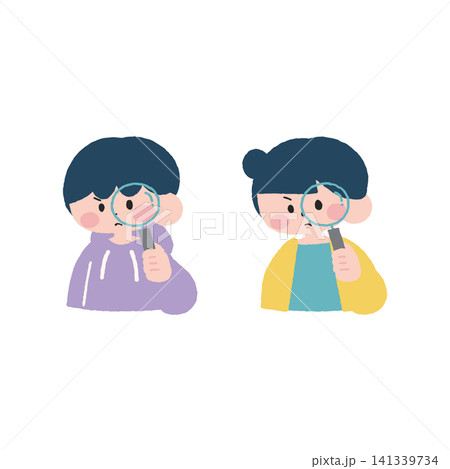 虫眼鏡を持った男女子どもイラスト素材発見 虫眼鏡を持った男女子どもイラスト素材発見 141339734