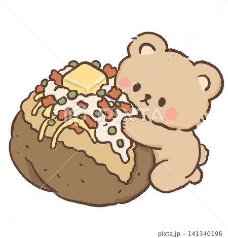 Cute Bear Hugging Loaded Baked Potato with Melted Butter Sour Cream Crispy Bacon Chives and Cozy Comfort Food Cute Bear Hugging Loaded Baked Potato with Melted Butter Sour Cream Crispy Bacon Chives and Cozy Comfort Food 141340196