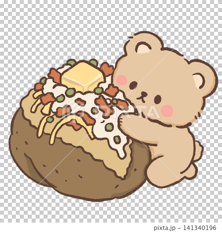 Cute Bear Hugging Loaded Baked Potato with Melted Butter Sour Cream Crispy Bacon Chives and Cozy Comfort Food Cute Bear Hugging Loaded Baked Potato with Melted Butter Sour Cream Crispy Bacon Chives and Cozy Comfort Food 141340196